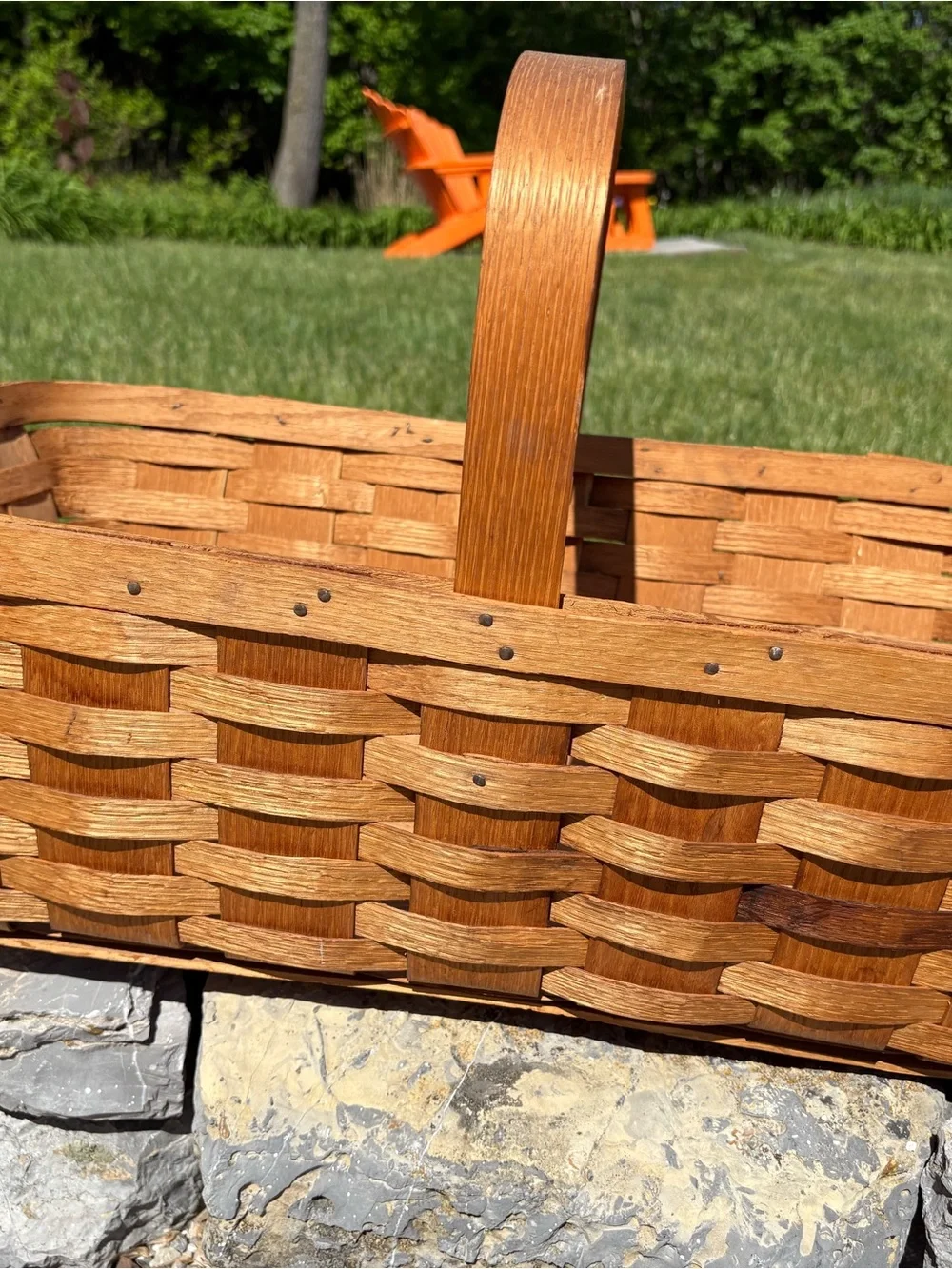 Classic Vintage Woven Wood Basket in Natural Brown